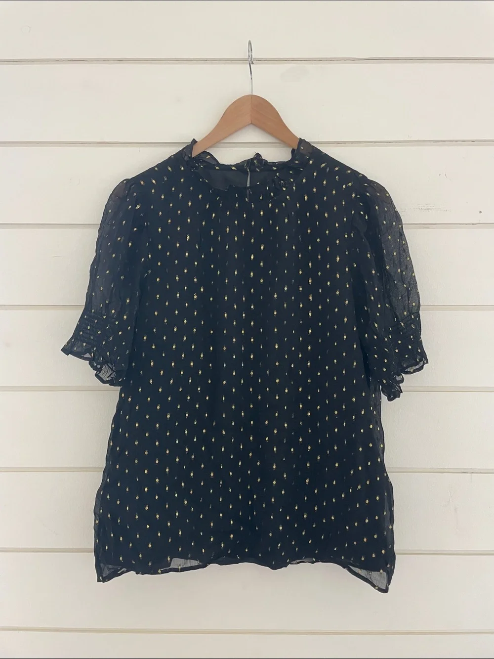 J. Crew Black Blouse with Gold Dot Detail size M